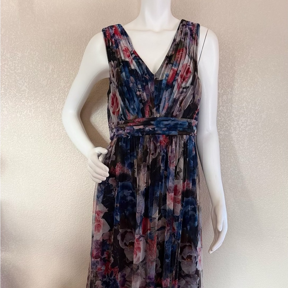 Adrianna Papell V-Neck Floral Print Chiffon Maxi Dress NWOT Size 12